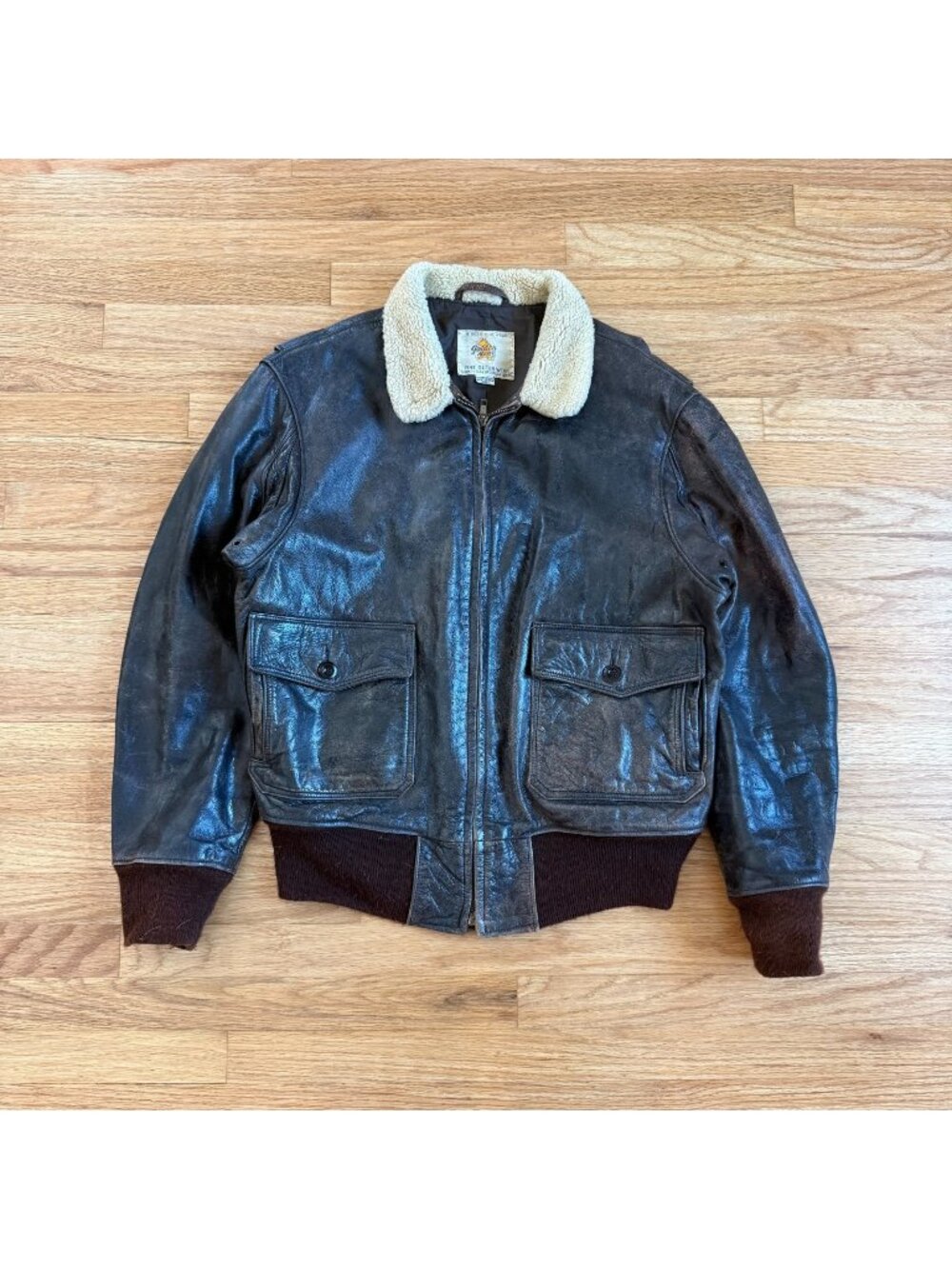 Golden Bear Leather Sherpa Collar A2 Flight Jacket Size 42